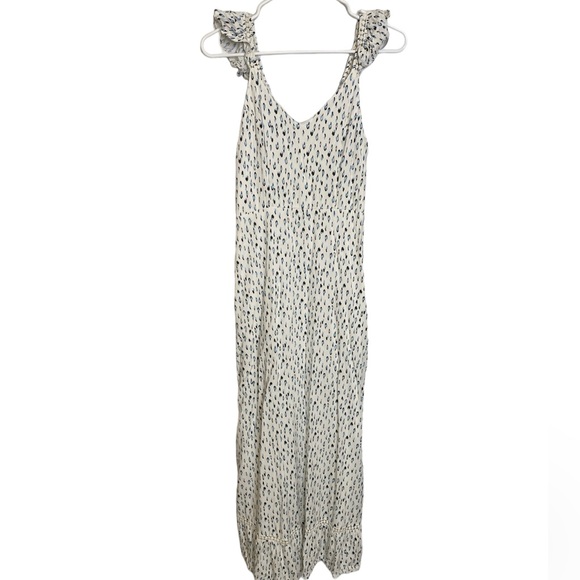Japna Dresses & Skirts - JAPNA WHITE AND BLUE POLKADOT PRINT RUFFLE STRAPPED MAXI DRESS SIZE SMALL